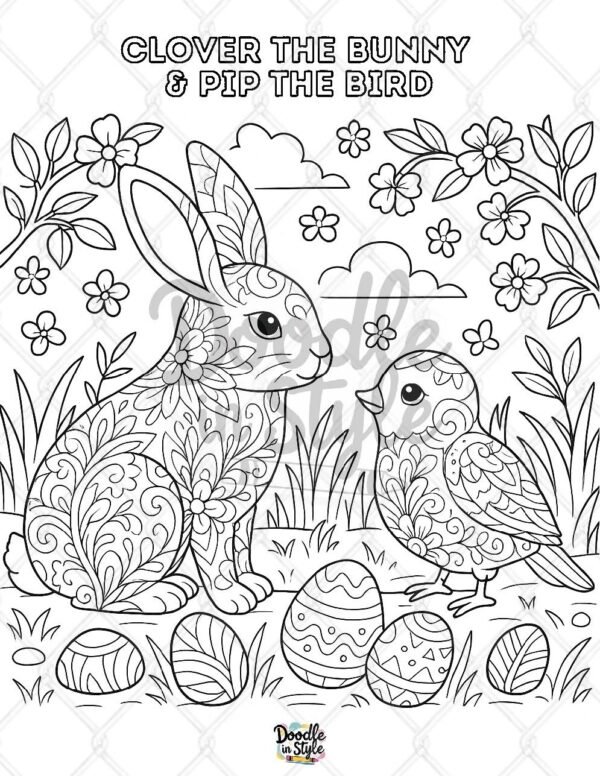 Bunny and Bird Coloring Page