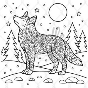 Wren the Watchful Wolf – Moonlit Forest Printable Coloring Page